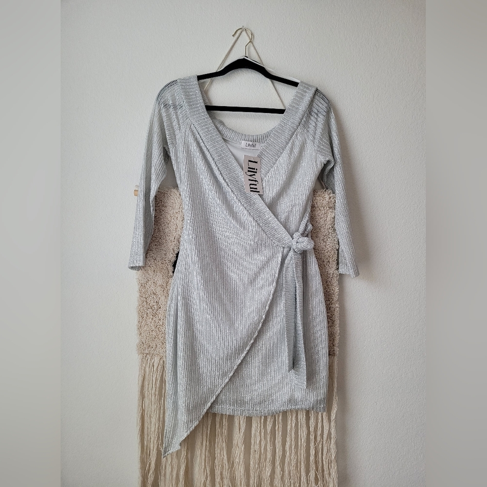 NWT LILYFUL STUNNING SILVER GRAY DRESS LARGE